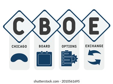 CBOE - Chicago Board Options Exchange acronym. business concept background.  vector illustration concept with keywords and icons. lettering illustration with icons for web banner, flyer, landing 