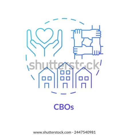 CBOs blue gradient concept icon. Community based organization. Local unity. Neighbourhood. Civic engagement. Round shape line illustration. Abstract idea. Graphic design. Easy to use in article