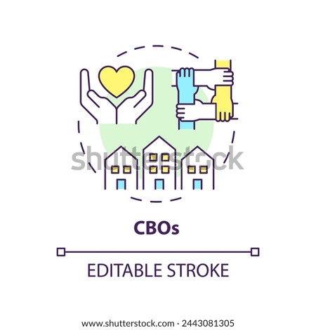 CBOs multi color concept icon. Community based organization. Local unity. Neighbourhood. Civic engagement. Round shape line illustration. Abstract idea. Graphic design. Easy to use in article