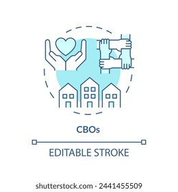 CBOs soft blue concept icon. Community based organization. Local unity. Neighbourhood. Civic engagement. Round shape line illustration. Abstract idea. Graphic design. Easy to use in article