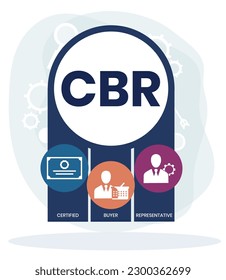 CBR, zertifizierter Besteller. Konzept mit Schlagwort und Symbolen. Flache Vektorgrafik. Einzeln auf Weiß.