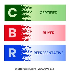 CBR, zertifizierter Besteller. Konzept mit Schlagwort und Symbolen. Flache Vektorgrafik. Einzeln auf Weiß.