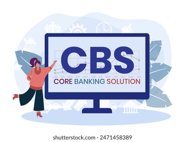 CBS. CORE BANKING SOLUTION acronym. Concept with keyword and icons. Flat vector illustration. Isolated on white.