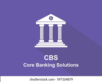 CBS Core Banking Solutions White Text With Bank Office Building Illustration And Purple Background 