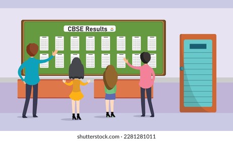 CBSE Results India with Students reading notice board for class 12th CBSE board results.