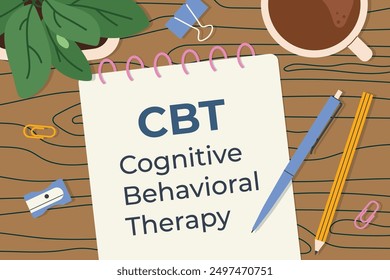 CBT Cognitive Behavioral Therapy written on a clipboard;perfect for use in mental health educational materials and therapy session guides- vector illustration
