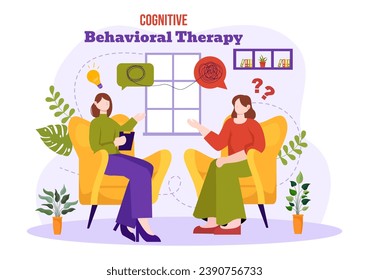 CBT or Cognitive Behavioural Therapy Vector Illustration with Person Manage their Problems Emotions, Depression or Mindset in Mental Health Background