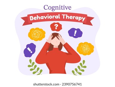 CBT or Cognitive Behavioural Therapy Vector Illustration with Person Manage their Problems Emotions, Depression or Mindset in Mental Health Background