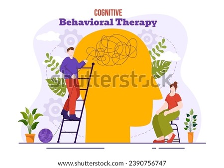 CBT or Cognitive Behavioural Therapy Vector Illustration with Person Manage their Problems Emotions, Depression or Mindset in Mental Health Background