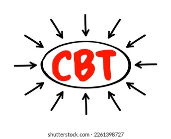 CBT Computer Based Training - education that is primarily administered using computers rather than an in-person instructor, acronym text concept with arrows