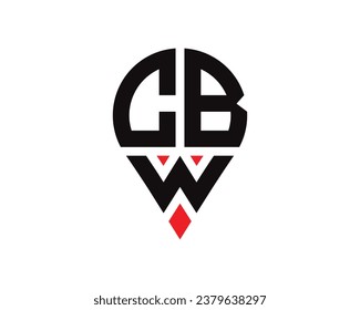 CBW letter location shape logo design. CBW letter location logo simple design.