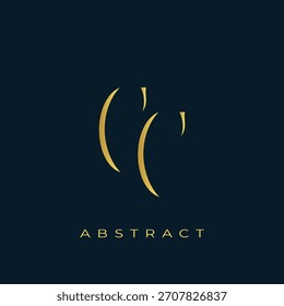CC Abstract Golden Logo Design. Composição de Símbolo Dourado Abstrato sobre um Fundo Azul Marinho Escuro