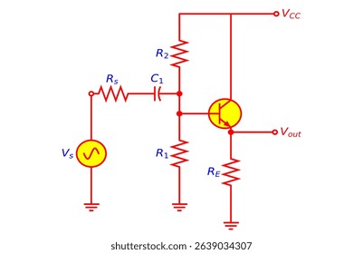 CC BJT AMPLIFIER CIRCUIT DIAGRAM ELECTRONICS ILLUSTRATION FOR VARIOUS EDUCATIONAL PROJECTS 