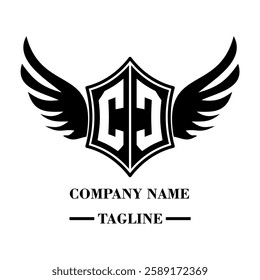 CC A bold winged shield emblem with customizable initials A-Z. Sleek black-and-white vector, perfect for branding, sports teams, motorcycle clubs, gaming,apparel and High-quality
