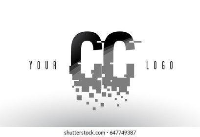 CC C C Pixel Letter Logo with Digital Shattered Black Squares. Creative Letters Vector Illustration.