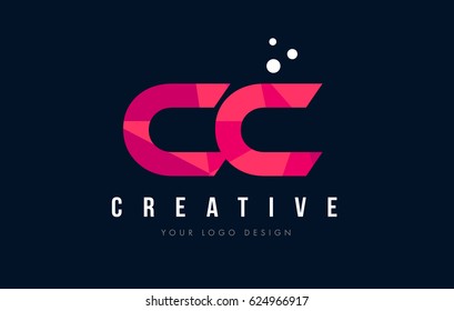 CC C C Purple Letter Logo Design with Low Poly Pink Triangles Concept