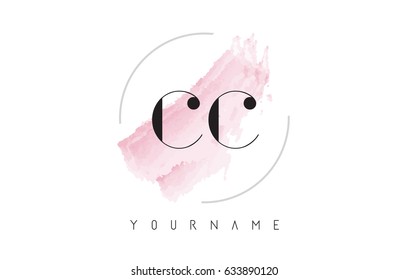 CC C C Watercolor Letter Logo Design with Circular Shape and Pastel Pink Brush.