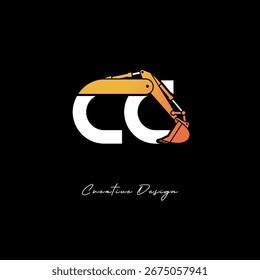 Logotipo de la construcción del brazo del excavador de CC - diseño atrevido de la marca de la letra del Industrial para el equipo pesado, marca del contratista e identidad moderna de la ingeniería