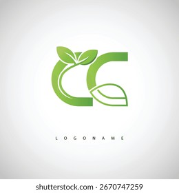 CC Green Leaf Logo - Minimal Eco Monogram for Organic Branding and Sustainable Identity Design