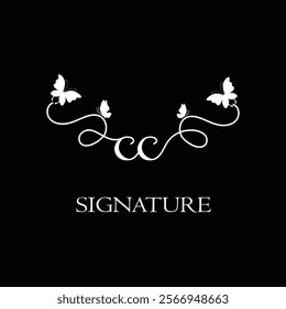 CC Handwritten initial letter, CC simple signature vector logo with butterfly shape variation, beauty, photography letter logo design. C C