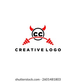 CC initial monogram for fitnes or gym logo with devil style design