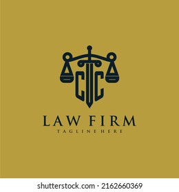CC initial monogram for lawfirm logo with sword and scale