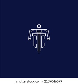 CC initial monogram logo for lawfirm with scale vector design