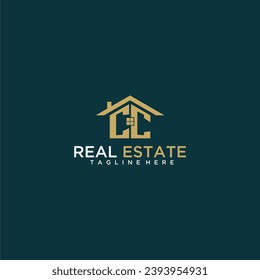 CC initial monogram logo for real estate with home shape creative design