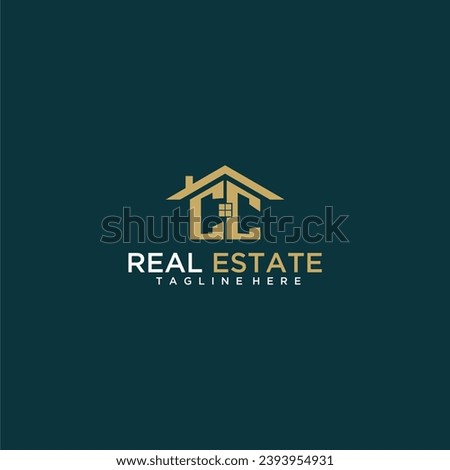 CC initial monogram logo for real estate with home shape creative design