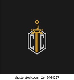 CC initial monogram for shield and sword style image