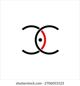 Diseño del logotipo de la letra CC con un símbolo del ojo en el medio.