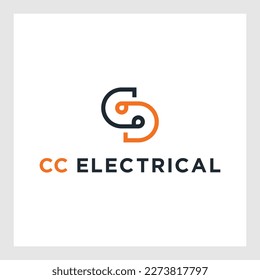 CC letter logo with wires Vector typeface for electric car identity, tech header, charging poster, etc.