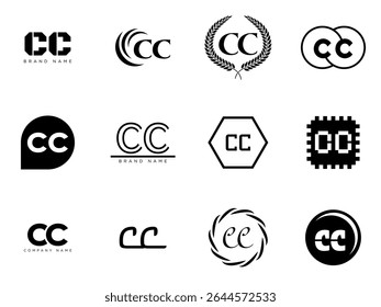 CC logo company template. Letter c and c logotype. Set different classic serif lettering and modern bold text with design elements. Initial font typography. Collection trendy business identity.