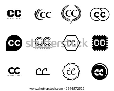 CC logo company template. Letter c and c logotype. Set different classic serif lettering and modern bold text with design elements. Initial font typography. Collection trendy business identity.