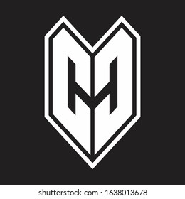 CC Logo monogram with emblem line style isolated on black background
