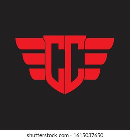 CC Logo monogram with emblem and wings element design template on red colors