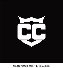 Monograma de logotipo CC con escudo alrededor de la plantilla de diseño de forma de la corona