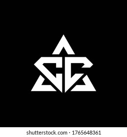 CC monogram logo with diamond shape and triangle outline design template