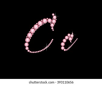 Cc in stunning Rose Quartz Script precious round jewels, isolated on black. Vector EPS-10 file, transparency used. 