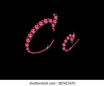 Cc in stunning Ruby Script precious round jewels, isolated on black. Vector EPS-10 file, transparency used. 