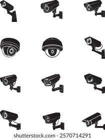 cc tv  Security Camera icon vector illustration ,Cc tv symbol silhouette, CC TV Camera vector icon. surveillance camera set. isolated on background.