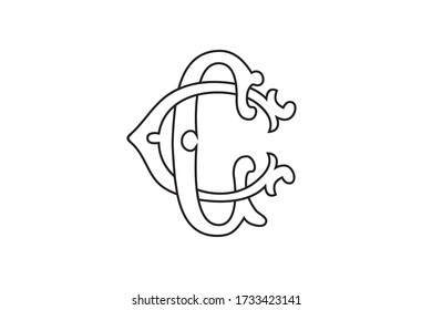 CC victorian monogram logo. Vintage logotype initials C. Black and white floral capital
