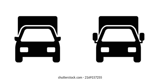 Ccargo front view symbol. Vector urban transport icon. Cartoon lorry front view icon or pictogram. Truck or car for loading and unloading. Delivery van or freight minibus sign