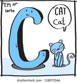 C-Cat cartoon alphabet vector.
