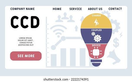 CCD - Akronym für Ladegerät. Hintergrund des Unternehmenskonzepts.  Vektorgrafik-Konzept mit Schlagwörtern und Symbolen. Buchstabengrafik mit Symbolen für Webbanner, Flyer, Landung 