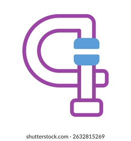 C-clamp device illustration featuring purple outline and blue-white details