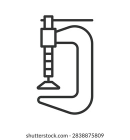 C-clamp, G-clamp, workshop tool icon in line design. C-clamp, G-clamp, clamp, tool, workshop, fastening, grip on white background vector. C-clamp editable stroke icon