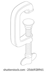 C-Clamp Line Art Vector on White Background. Precision Tool Illustration for Workshops, Metalworking, Woodworking, and Industrial Projects