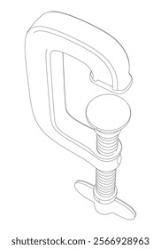 C-Clamp Line Art Vector on White Background. Precision Tool Illustration for Workshops, Metalworking, Woodworking, and Industrial Projects