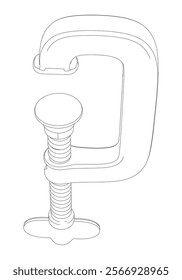 C-Clamp Line Art Vector on White Background. Precision Tool Illustration for Workshops, Metalworking, Woodworking, and Industrial Projects